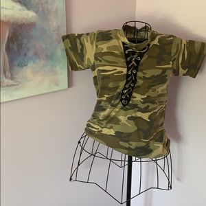 FRANCESCAS Camouflage Lace Up Tee